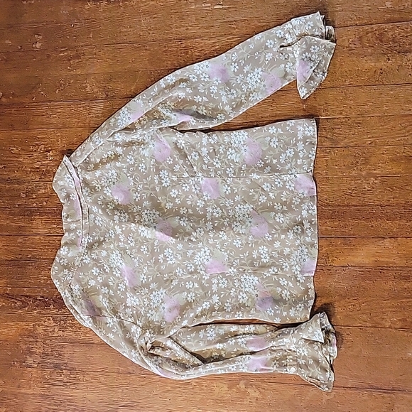 EUC Liz Claiborne Tan Floral Sheer Top 12 - Picture 5 of 5